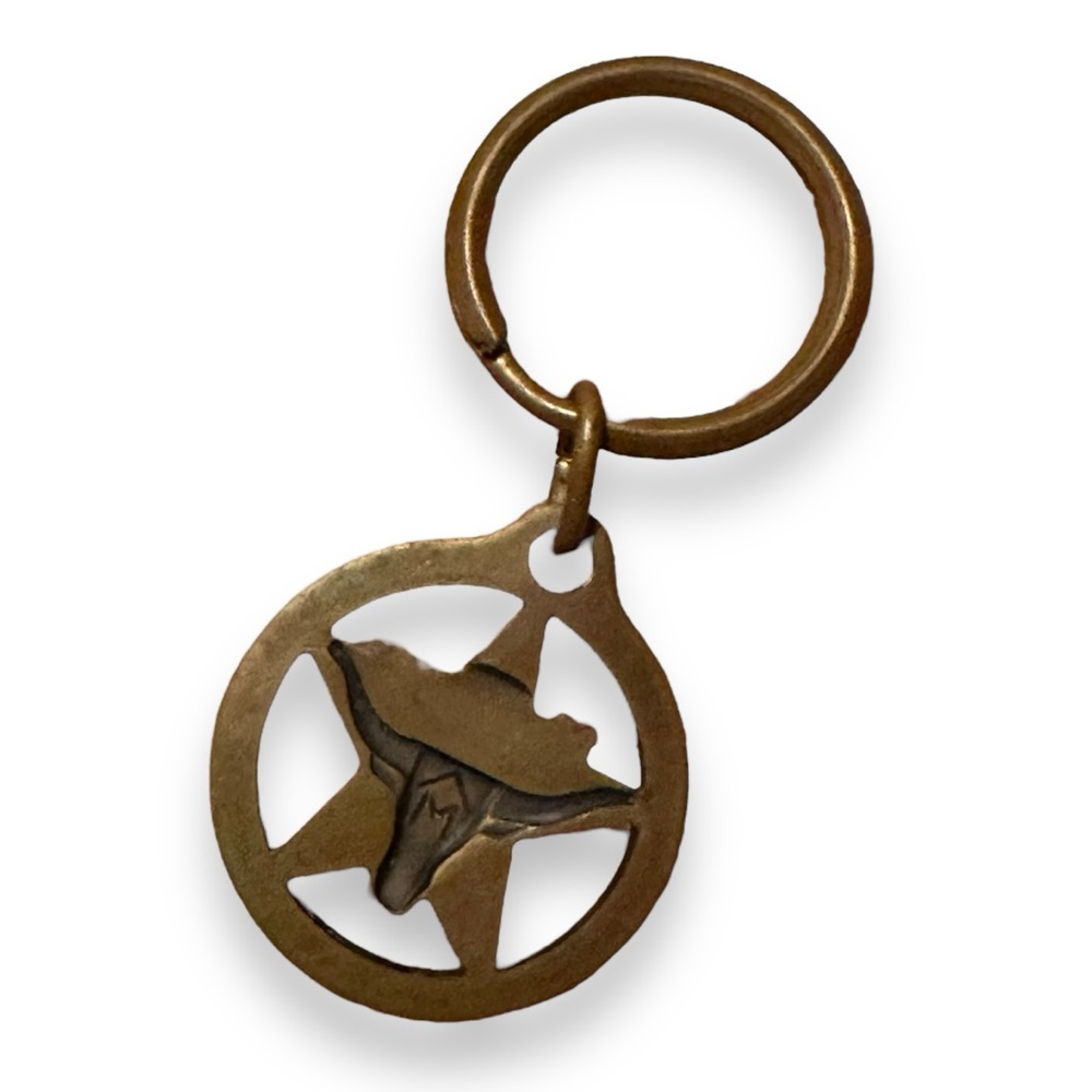 Vintage Marlboro Brass Key Chain Key Ring Longhorn Steer Western Texas Star - Picture 4 of 5